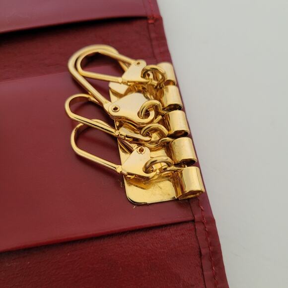Givenchy 4 Key Hooks Holder Case Wallet Red Small Logo Leather Charm Vintage - Picture 6 of 10